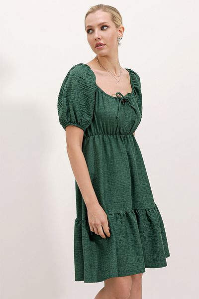 Bigdart 2351 Rochie din poplin evazat - Verde Smarald