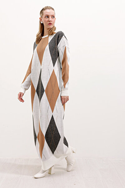 Bigdart 15861 Довга трикотажна сукня екрю