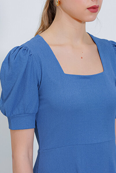 Bigdart Women's Indigo Square Collar Knitted Mini Dress