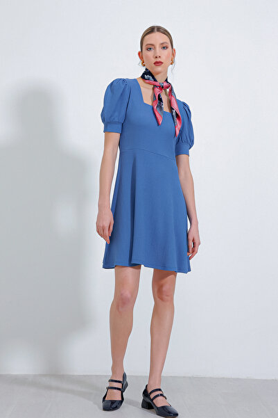 Bigdart Women's Indigo Square Collar Knitted Mini Dress