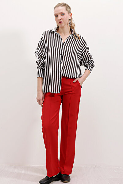 Bigdart 20242 Çizgili Oversize Gömlek - Siyah