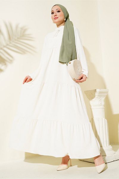 Bigdart 1627 Hijab-Kleid mit Kragen und Schnürung – Creme