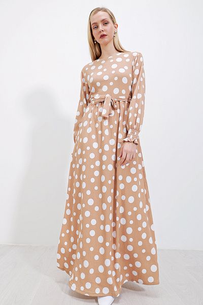 Bigdart Beige and White Hijab Knitted Dress - Women 1525