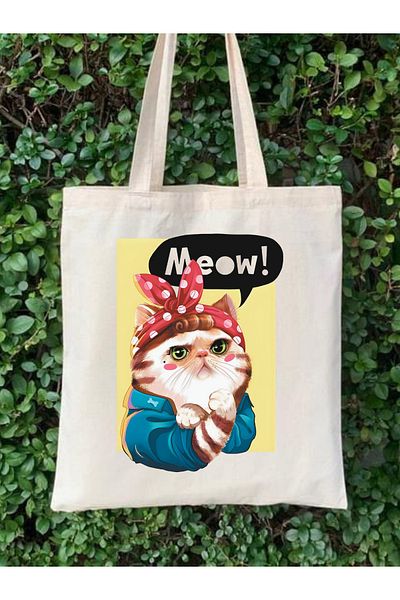 Cemira Meow Power Cat Tote Bag Geantă de stofa