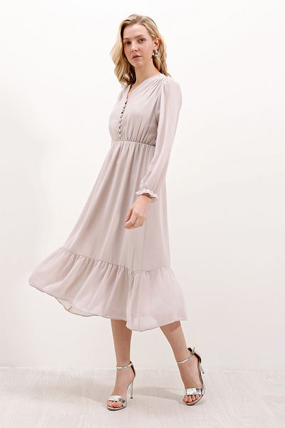 Bigdart 2137 Patterned Chiffon Dress - M. Cream