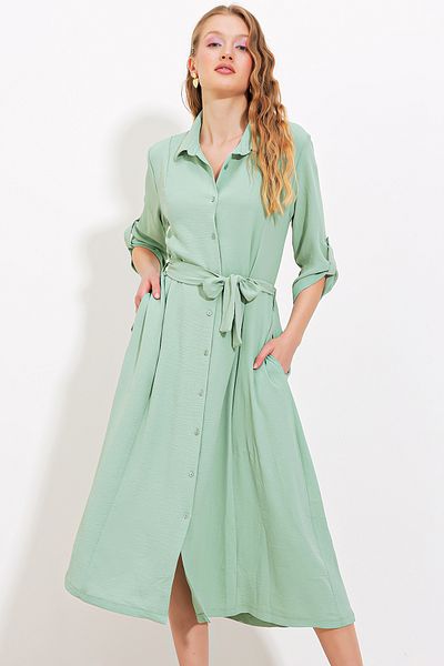 Bigdart Women's Mint Belted Shirt Dress 2442