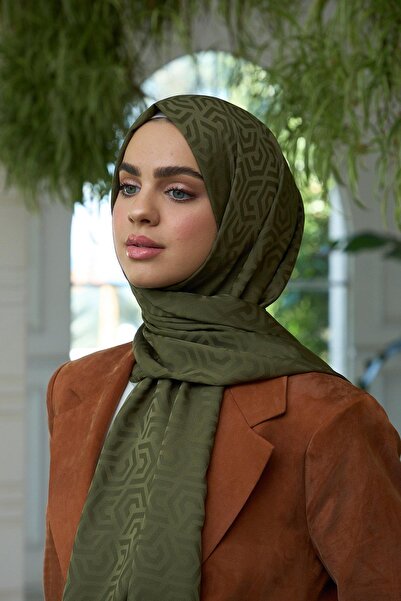 İpekhan Silky Jacquard Shawl Dark Khaki - Summer Sparkle Collection 9013-04