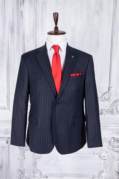 PR PACO ROMANO ART OF FASHİON MEN'S REGULAR FIT MONO COLLAR NAVY STRIPED 4 DROP SUIT