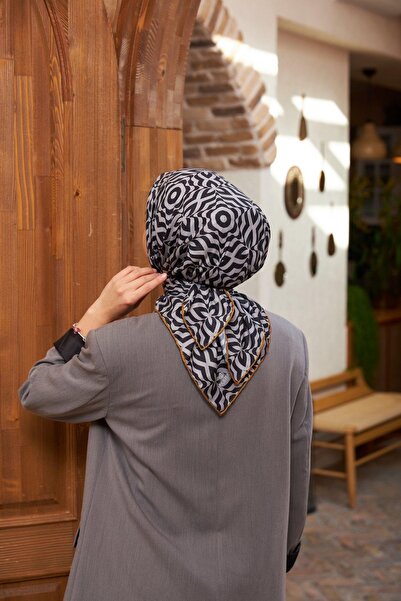 İpekhan Geo Trefoil Soft Scarf Black Gray 1159-03