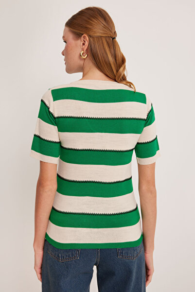 Bigdart Bluză de damă cu decolteu în V cu dungi albe, verde, 15869