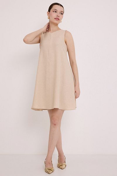 Bigdart Women's Beige Mini Linen Dress 2491