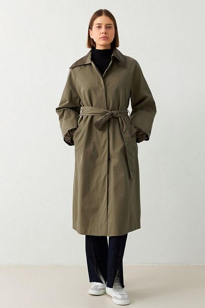 Setre Long Brown Collar and Belted Trench Coat