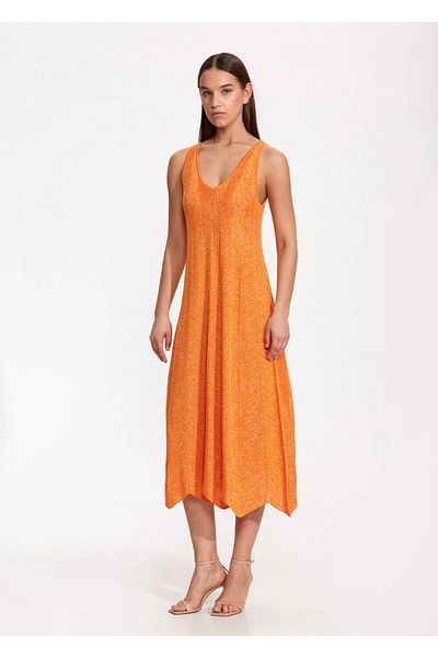 Knitss Rochie lungă de tricotaj portocaliu cu decolteu în V