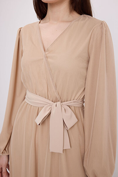 Bigdart Rochie de damă, bej, cu guler dublu, din tul din șifon 2484