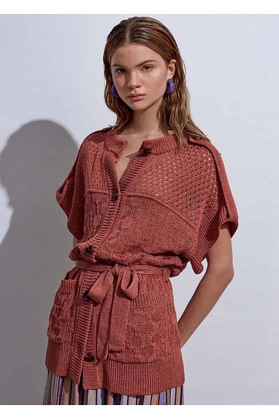 Knitss Cardigan tricotat roz din in cu detaliu tricotat