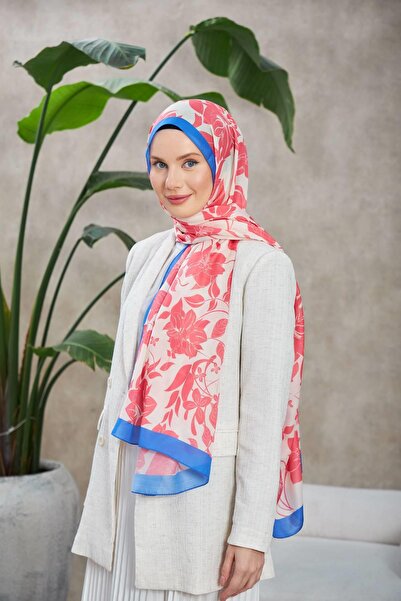 İpekhan Ροζ Μπλε Μαλακό Σάλι - Nature Fulya 3041-02