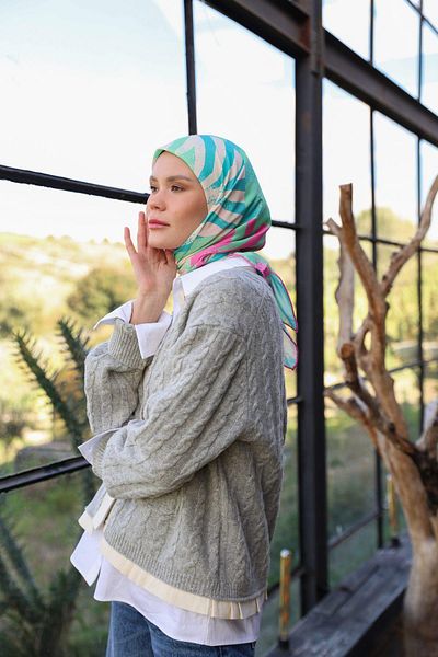 İpekhan Μαλακό κασκόλ Amanda Pattern Water Green Pink 1170-11