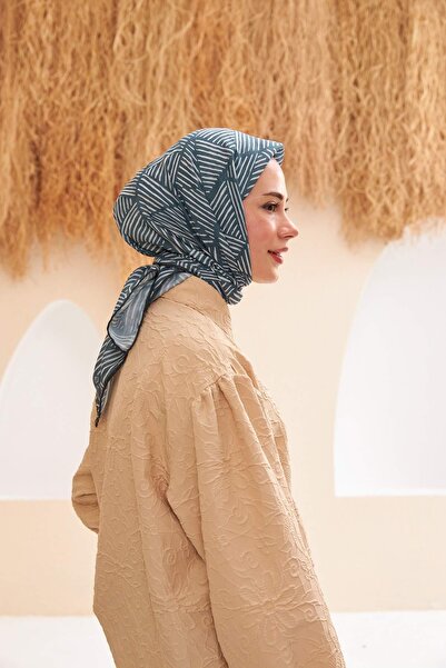 İpekhan Ανθρακί ριγέ βαμβακερό κασκόλ βισκόζης - İpekhan 1121-16