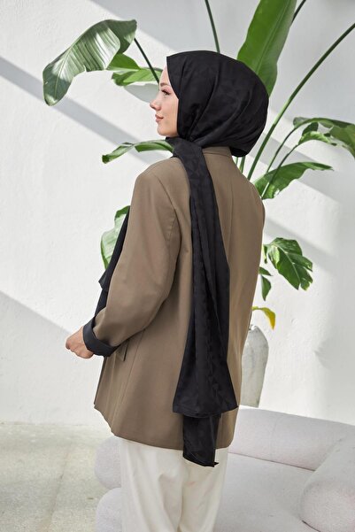 İpekhan Şal jacquard mătăsos cu model triunghi de mătase negru 9005-03