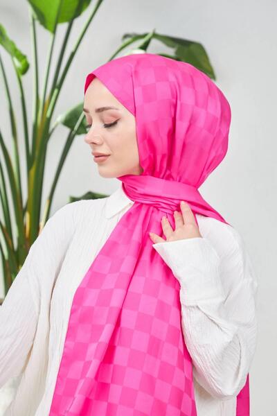 İpekhan Νέο μοτίβο σκακιέρας μεταξένιο ζακάρ σάλι φούξια 9007-03