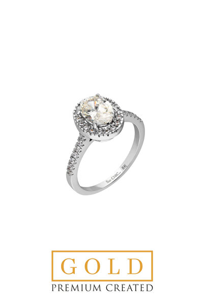 So CHIC... Beyaz Altın Sertifikalı Premium Created Taşlı Oval Tektaş Yüzük