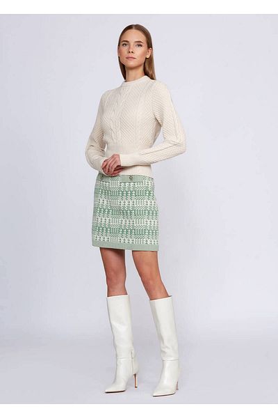 Knitss Tricotaj cu model de împletitură de păr Culoare crem Gât rotund