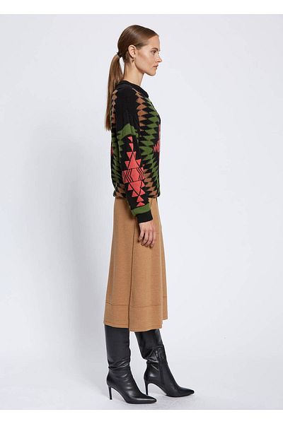 Knitss Tricotaj cu modele etnice Intersia Negru Verde
