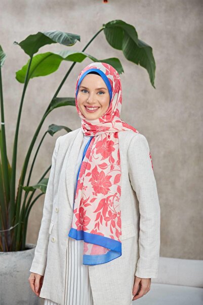 İpekhan Ροζ Μπλε Μαλακό Σάλι - Nature Fulya 3041-02