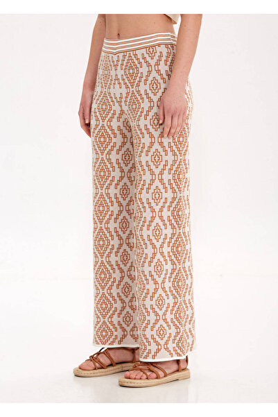 Knitss Etnik Desenli Camel Triko Pantolon