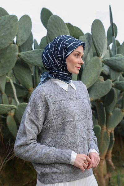 İpekhan Μαλακό κασκόλ Evoline Pattern Dark Navy Blue 1168-06