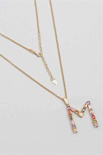 So CHIC... M Harfi Günışığı Renkli 18 Ayar Sarı Altın Kaplama Gümüş Kolye