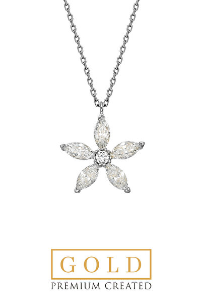 So CHIC... Beyaz Altın Sertifikalı Premium Created 42 Cm Markiz Taşlı Yıldız Kolye