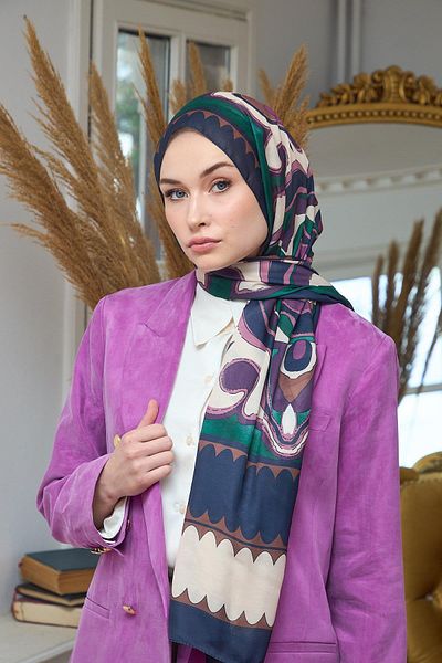 İpekhan Summer Radiance Collection Μαλακό Σάλι Σκούρο Πράσινο Μπεζ 3045-07