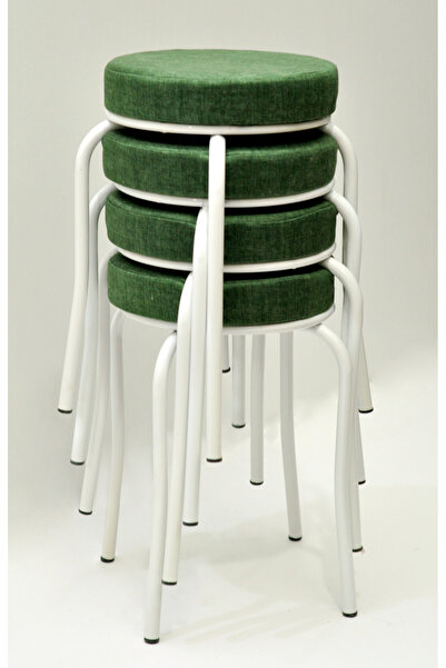 TABURECİM Tabure (4 ADET) Beyaz Ayaklı, Mina Kumaş, Metal Ahtapot Ayak