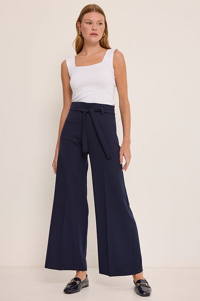 Bigdart Γυναικείο παντελόνι Palazzo με φαρδιά ζώνη Navy Blue 6651