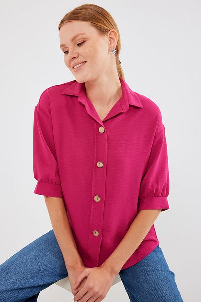 Bigdart 20240 cămașă Oversize in mânecă scurtă Model - Fuchsia