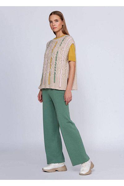 Knitss Top de tricotaj de culoare crem cu detaliu de dungi amestecate de lână