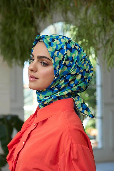 İpekhan Πράσινο Μπλε Μαλακό Κασκόλ Summer Sparkle Collection - 1185-12