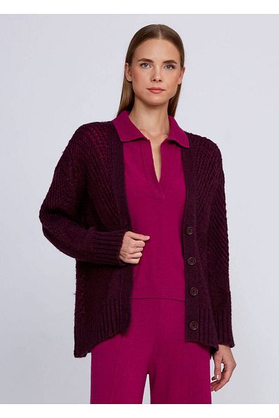 Knitss Wool Blended Knitted Detailed Burgundy Knitwear Cardigan