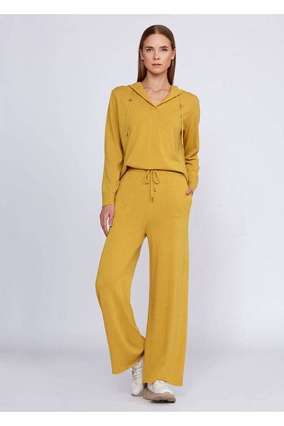 Knitss Pantaloni tricotaj galbeni cu șireturi din amestec de cașmir