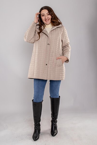 DERFA 1060 Battal Beden İçi Kürklü Kapitone Kadın Mont