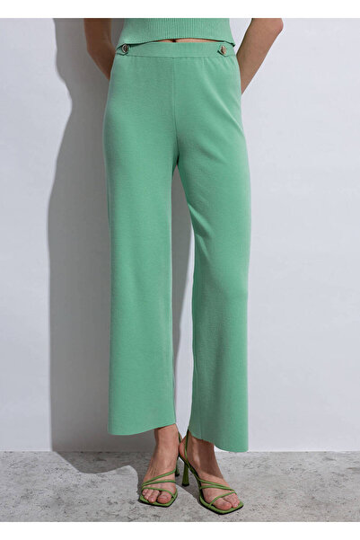 Knitss Apolet Detaylı Yeşil Triko Pantolon