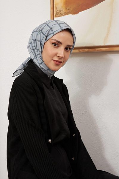 İpekhan Φουλάρι γκρι ριγέ μεταξωτό βισκόζη - βαμβακερό 1125-05