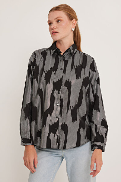 Bigdart Women's Black Silver Varak Patterned Shirt 20253