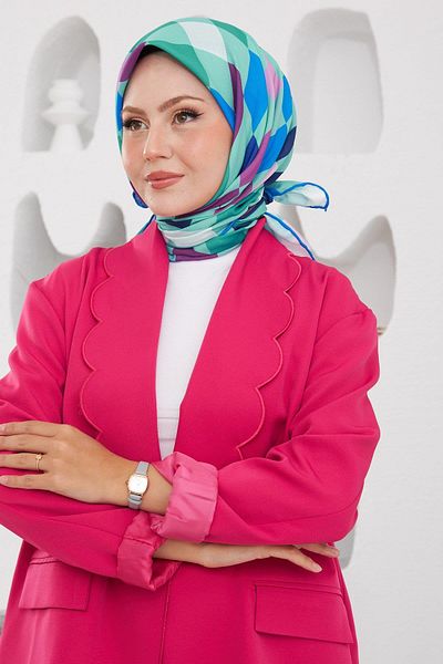 İpekhan Relax Geometric Ala Soft Scarf Sky Blue 1139-06