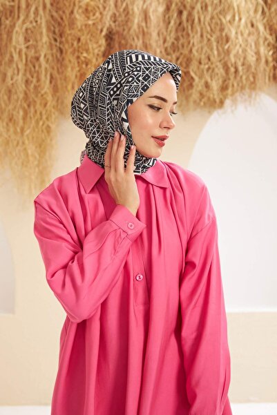 İpekhan GEomEtric PattErnEd Black Silk Scarf - Cotton ViscosE 1112-08