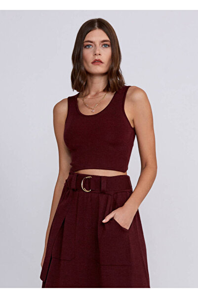 Knitss Yün Karışımlı Bordo Triko Crop Üst