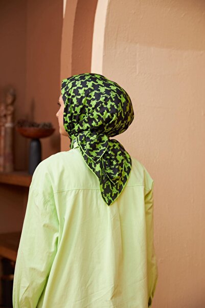 İpekhan Aura Houndstooth Soft Scarf Black Green 1155-11