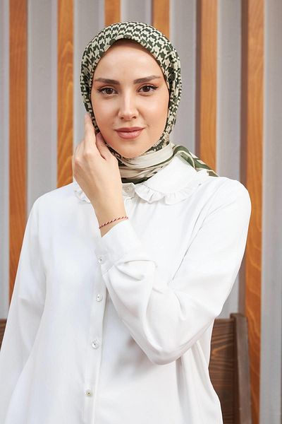 İpekhan Πράσινο βαμβακερό μαντήλι βισκόζης İpekhan Houndstooth Series 1129-07