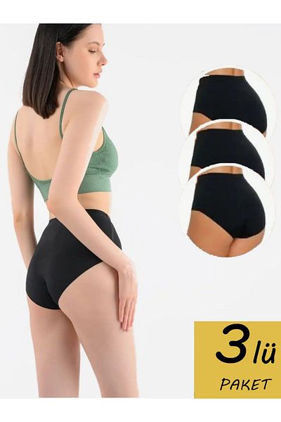 REYNEV Women's Laser Cut High Waist Non-Marking Black 3-Piece Slip Panties Set